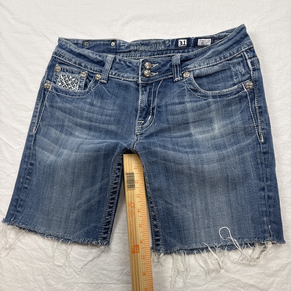 Miss Me JEAN SHORTS WOMEN 31 CUTOFFS  EMBELISHED SEQUINS RHINESTONES - Picture 3 of 7